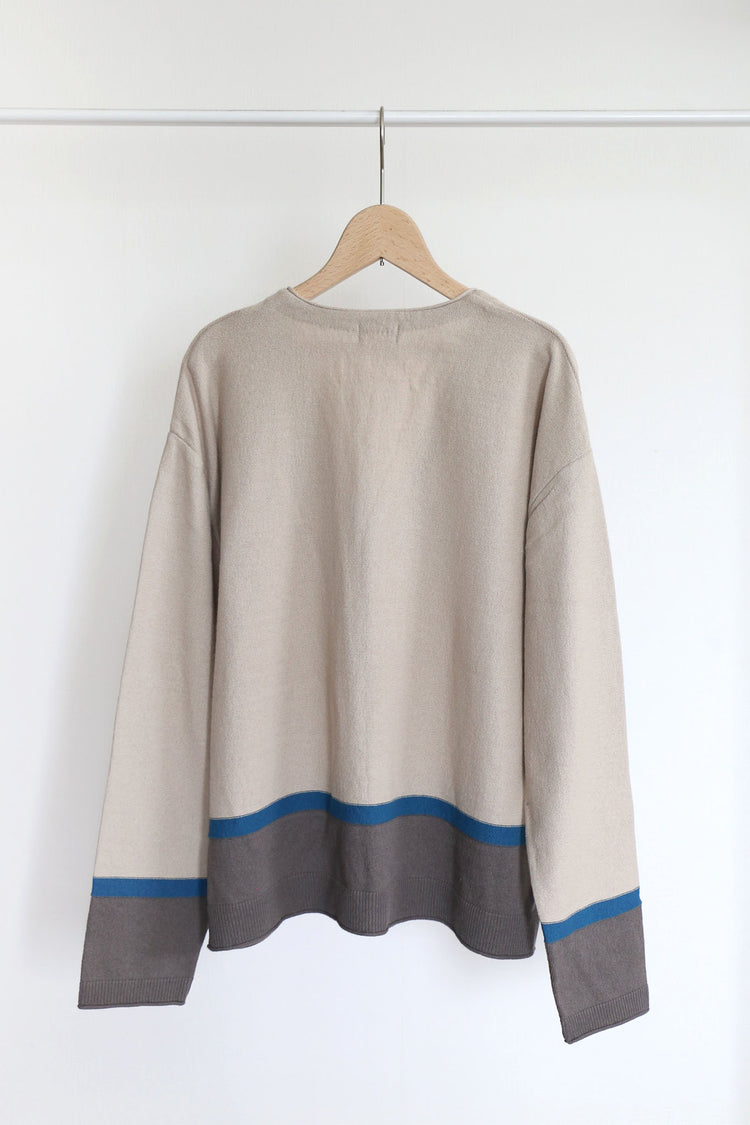 配色Vネックコットンカーディガン (VKCD-6831C)