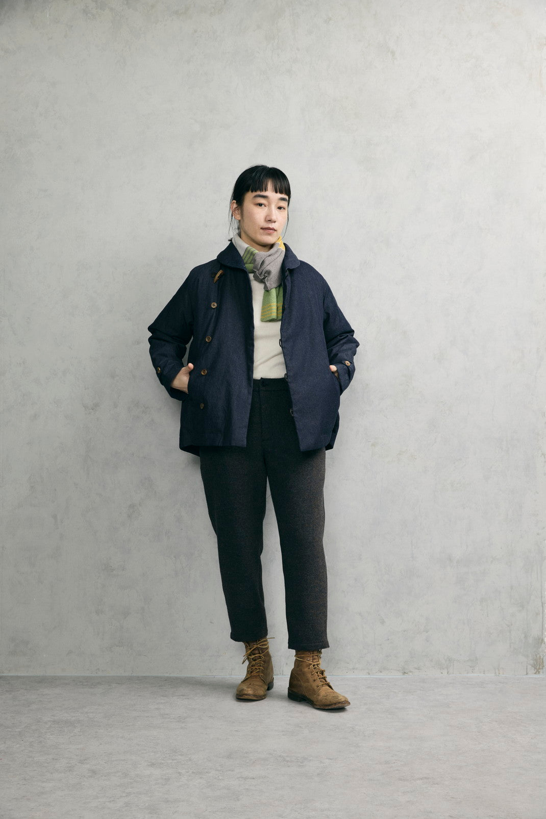 デニムショールカラーダウンジャケット (VFJK-5643D)