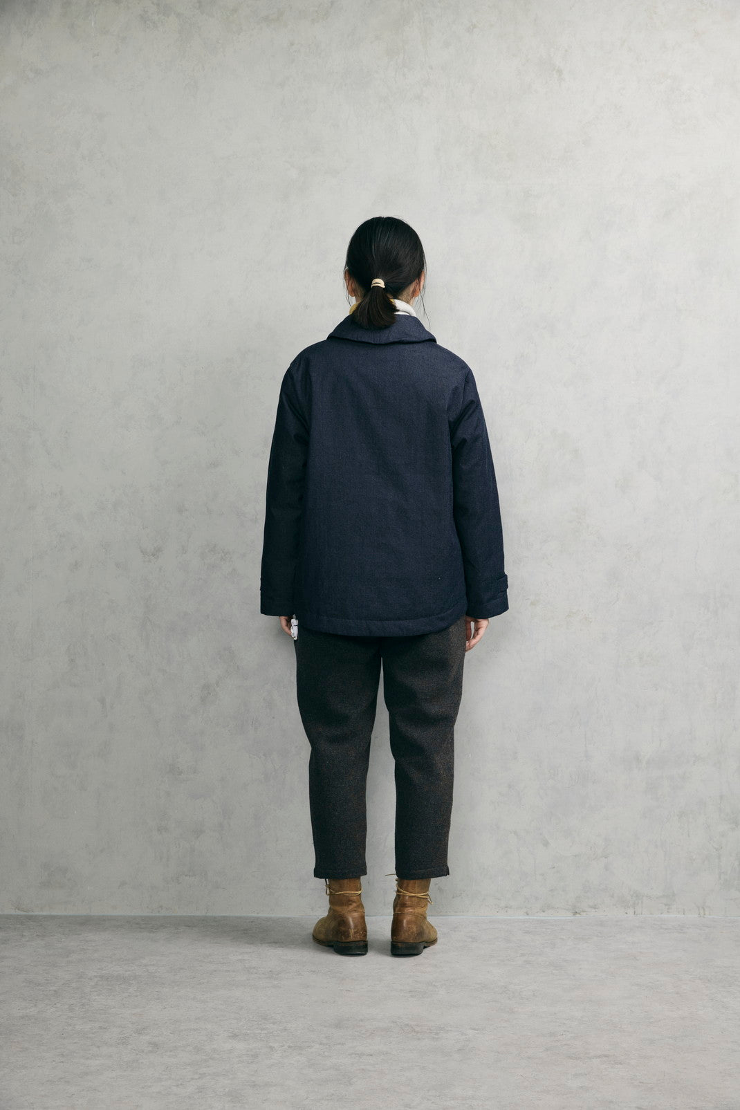 デニムショールカラーダウンジャケット (VFJK-5643D)