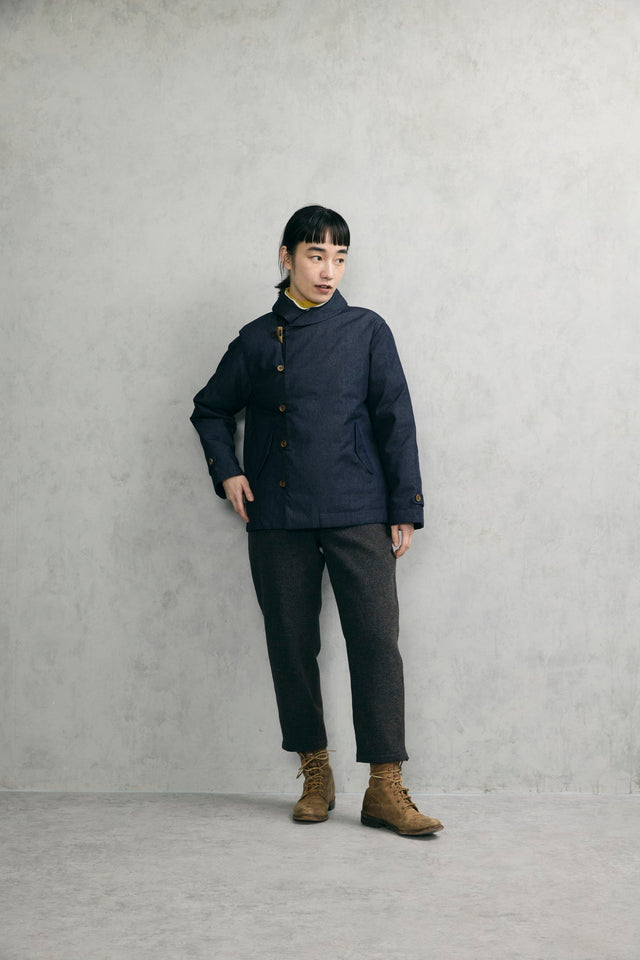 デニムショールカラーダウンジャケット (VFJK-5643D)