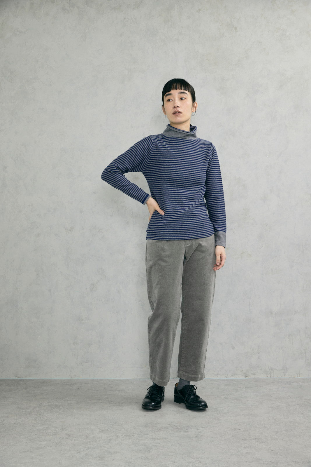 12GG天竺裏目ボーダー衿タートル(VKPO-5860D)